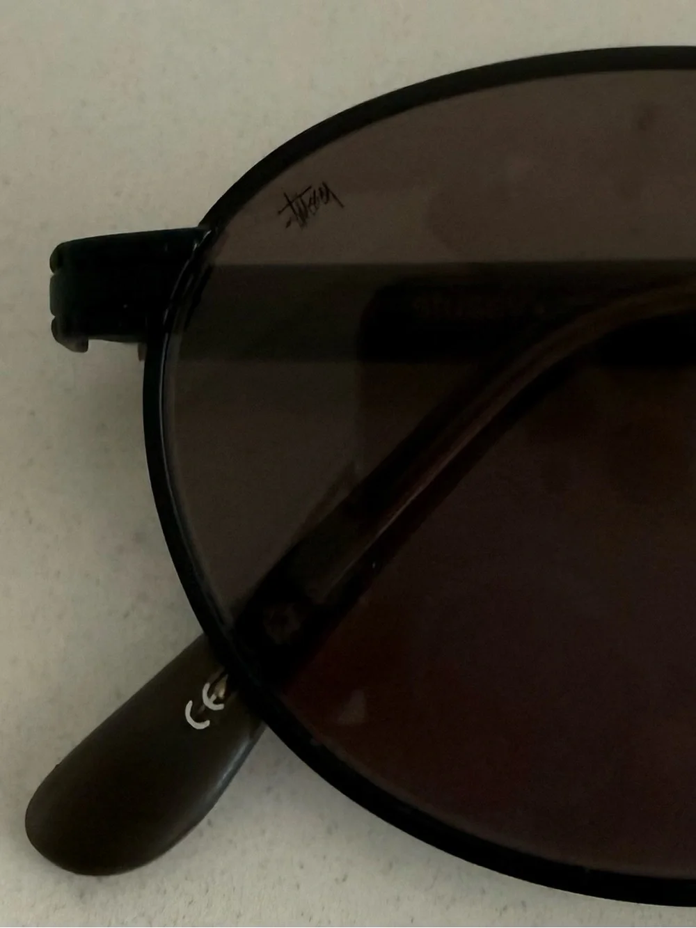 Vintage Stussy 1990s Round Oval Sunglasses Black Brown Logo Vera Bradley case